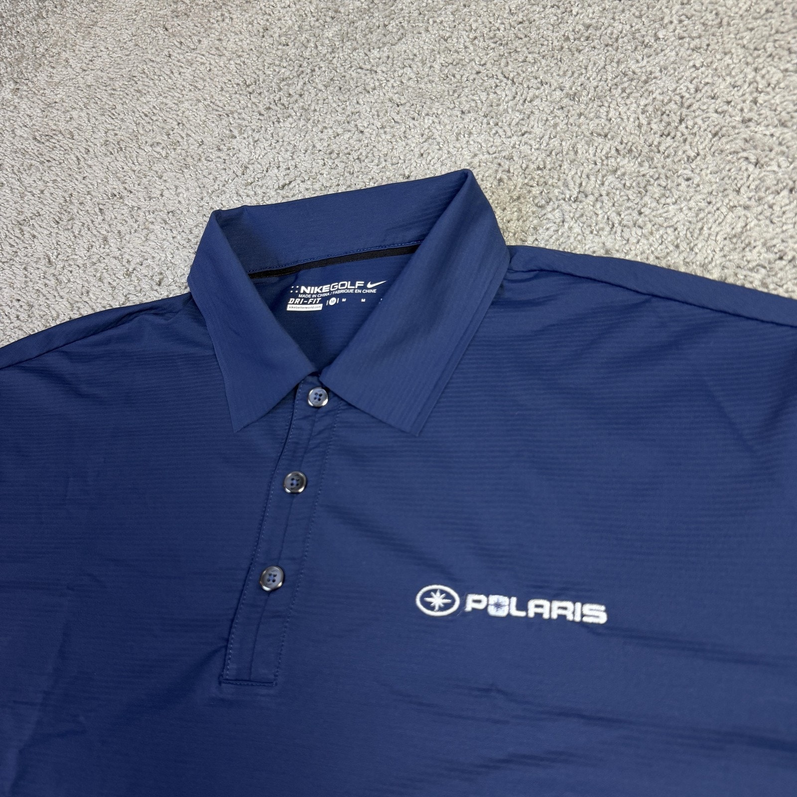 Nike Golf Polo Shirt Mens M Blue Dri-Fit Golf Polaris Logo Moisture Wicking